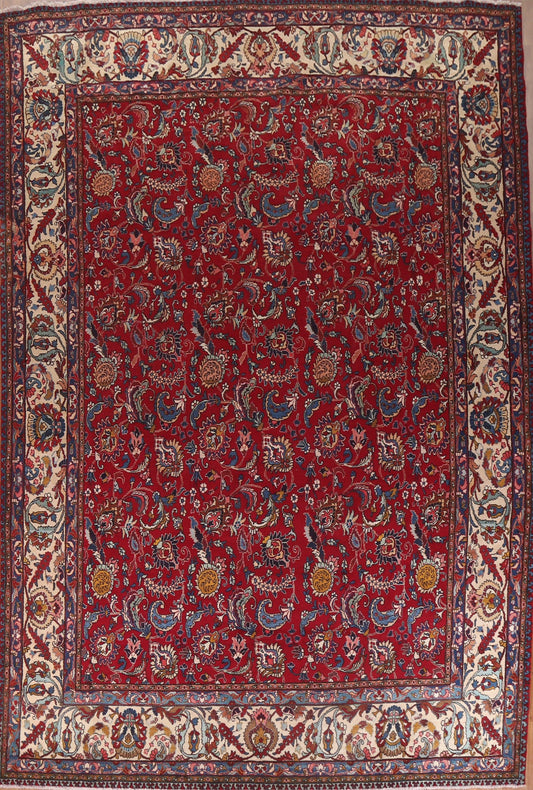 All-Over Red Floral Large Tabriz Persian Rug 11x15