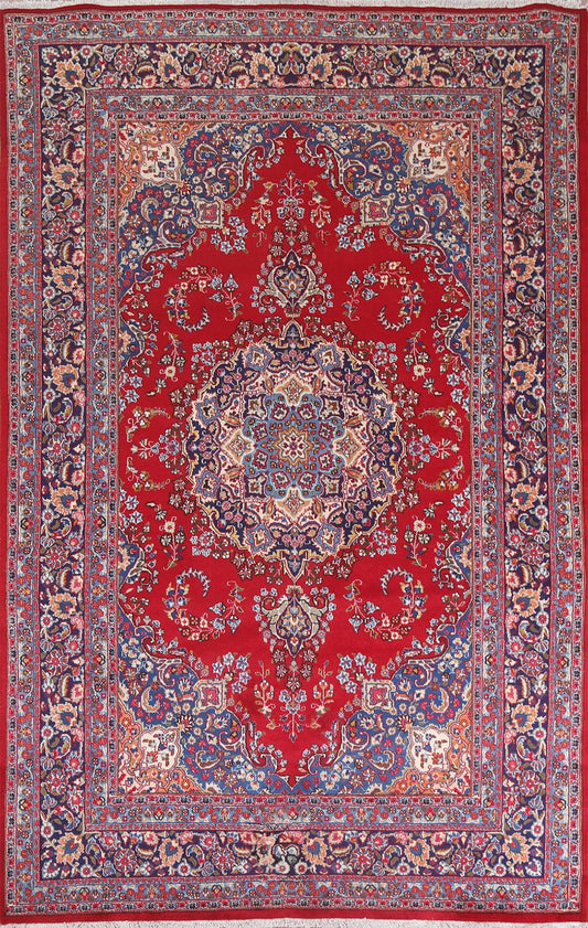 Vintage Red Wool Mashad Persian Area Rug 6x10