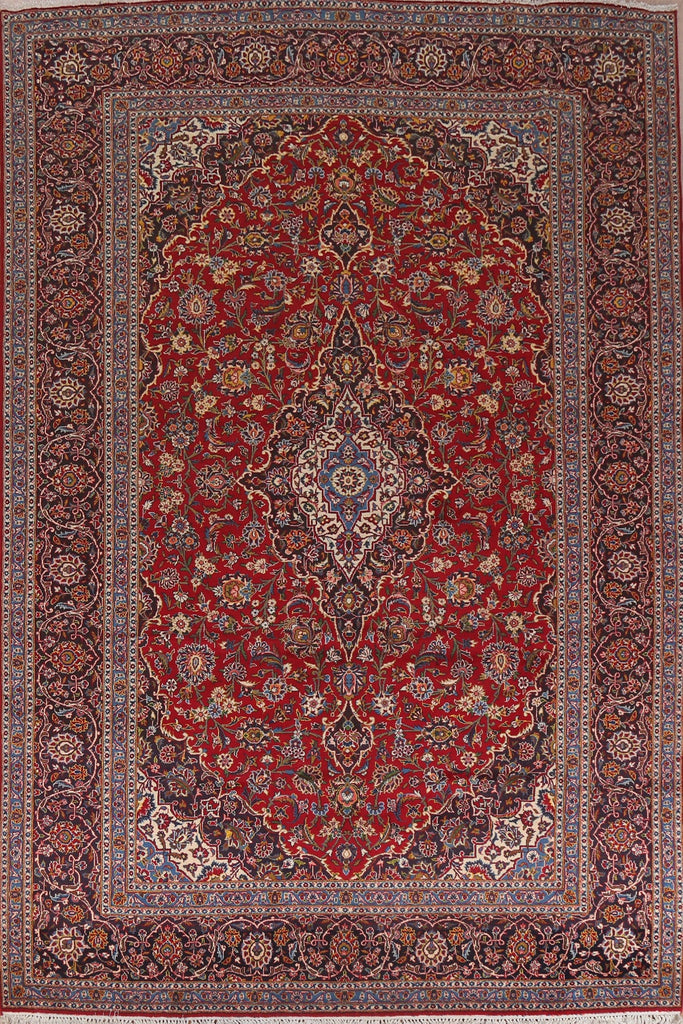 Vintage Red Wool Kashan Persian Area Rug 9x12