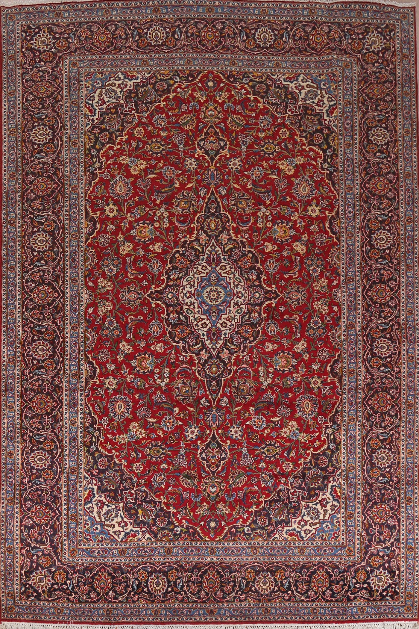 Vintage Red Wool Kashan Persian Area Rug 9x12