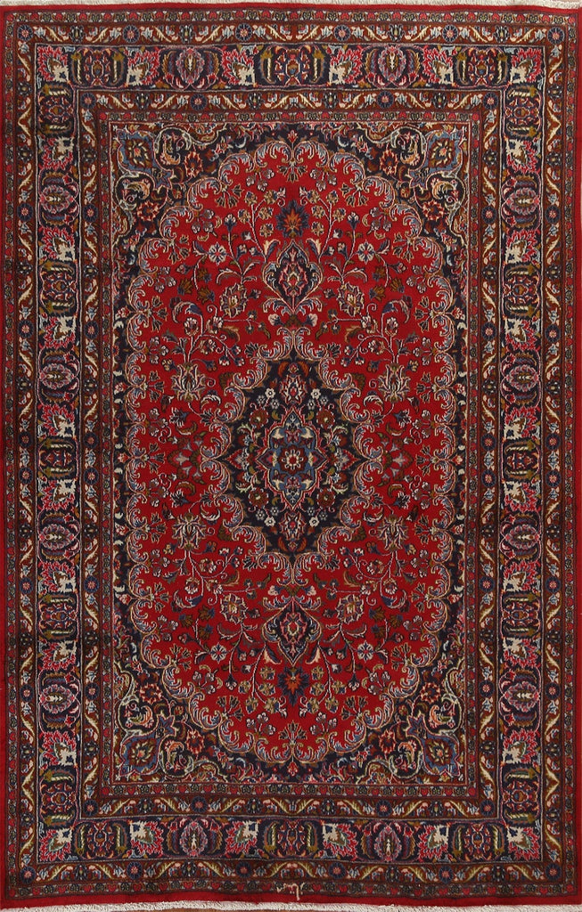 Vintage Red Wool Mashad Persian Area Rug 6x9