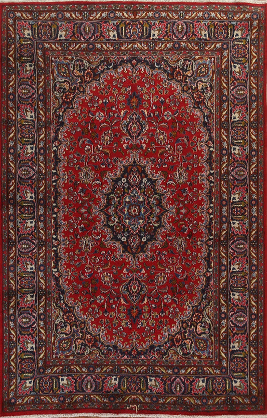 Vintage Red Wool Mashad Persian Area Rug 6x9
