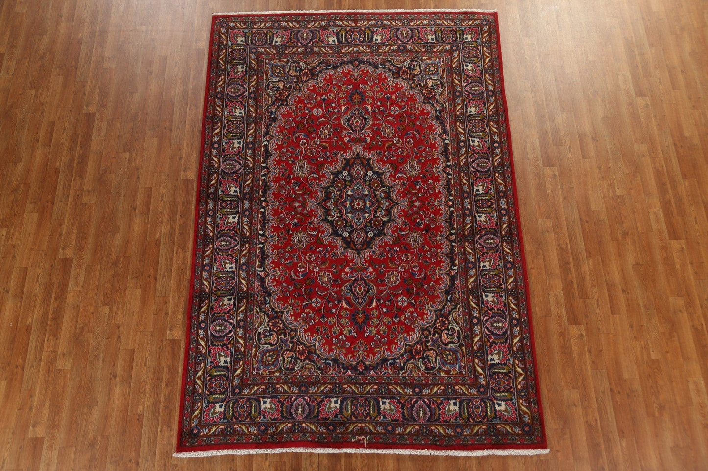 Vintage Red Wool Mashad Persian Area Rug 6x9