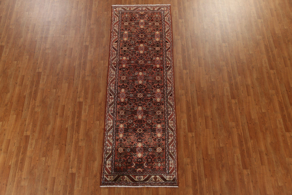 Hand-Knotted Wool Hamedan Persian Runner Rug 3x10