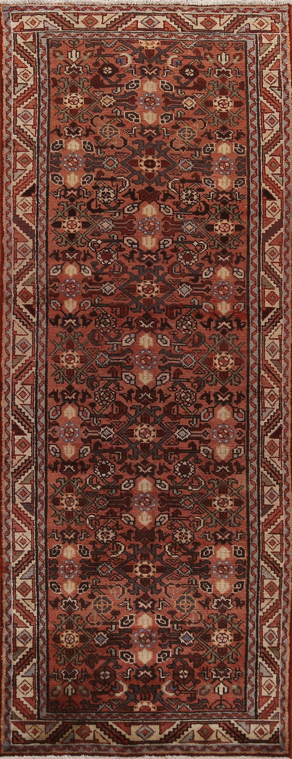 Hand-Knotted Wool Hamedan Persian Runner Rug 3x10