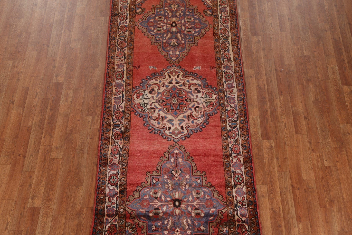 Vintage Geometric Mahal Persian Runner Rug 4x11