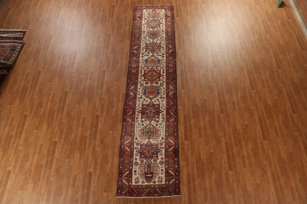 Vegetable Dye Tribal Heriz Persian Runner Rug 3x14