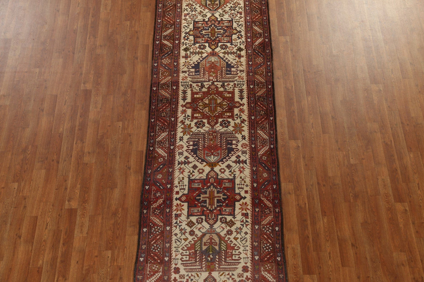 Vegetable Dye Tribal Heriz Persian Runner Rug 3x14