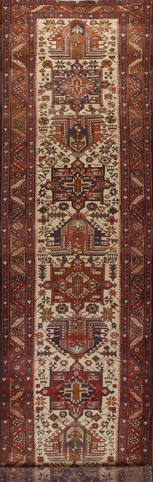 Vegetable Dye Tribal Heriz Persian Runner Rug 3x14