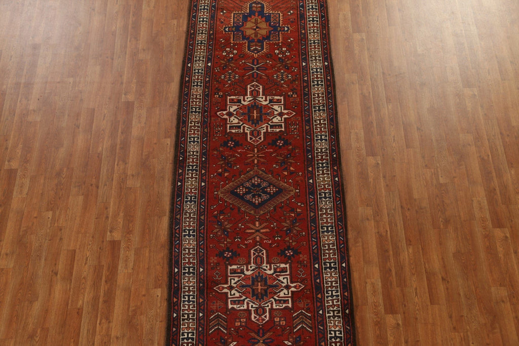 Vintage Red Wool Heriz Persian Runner Rug 3x11