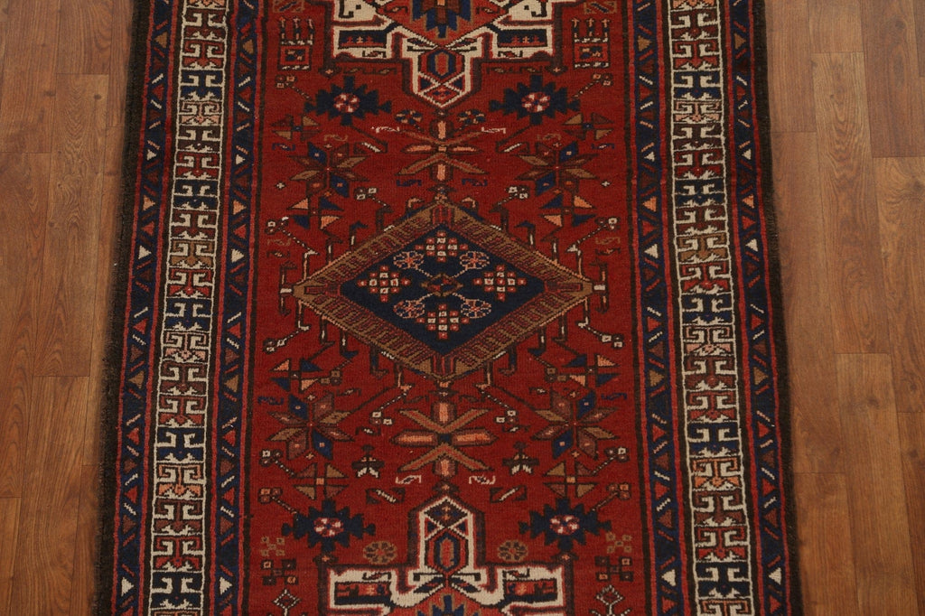 Vintage Red Wool Heriz Persian Runner Rug 3x11