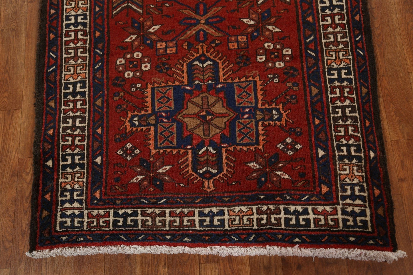 Vintage Red Wool Heriz Persian Runner Rug 3x11