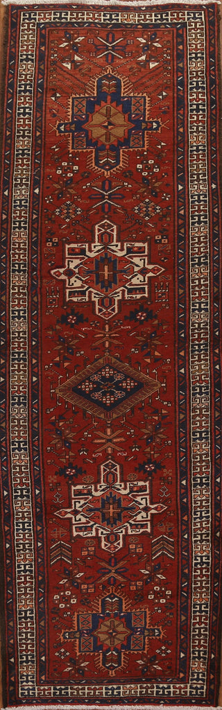 Vintage Red Wool Heriz Persian Runner Rug 3x11