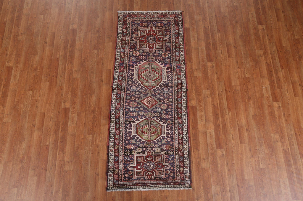 Vintage Geometric Gharajeh Persian Runner Rug 3x7