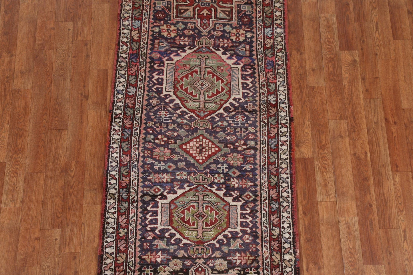 Vintage Geometric Gharajeh Persian Runner Rug 3x7