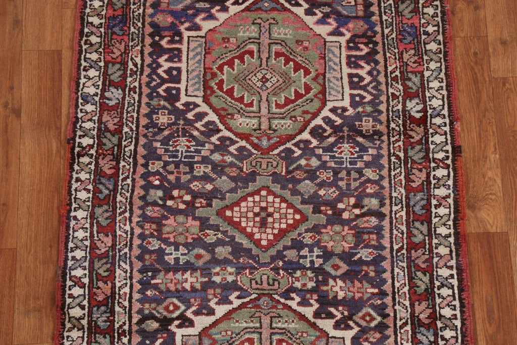 Vintage Geometric Gharajeh Persian Runner Rug 3x7