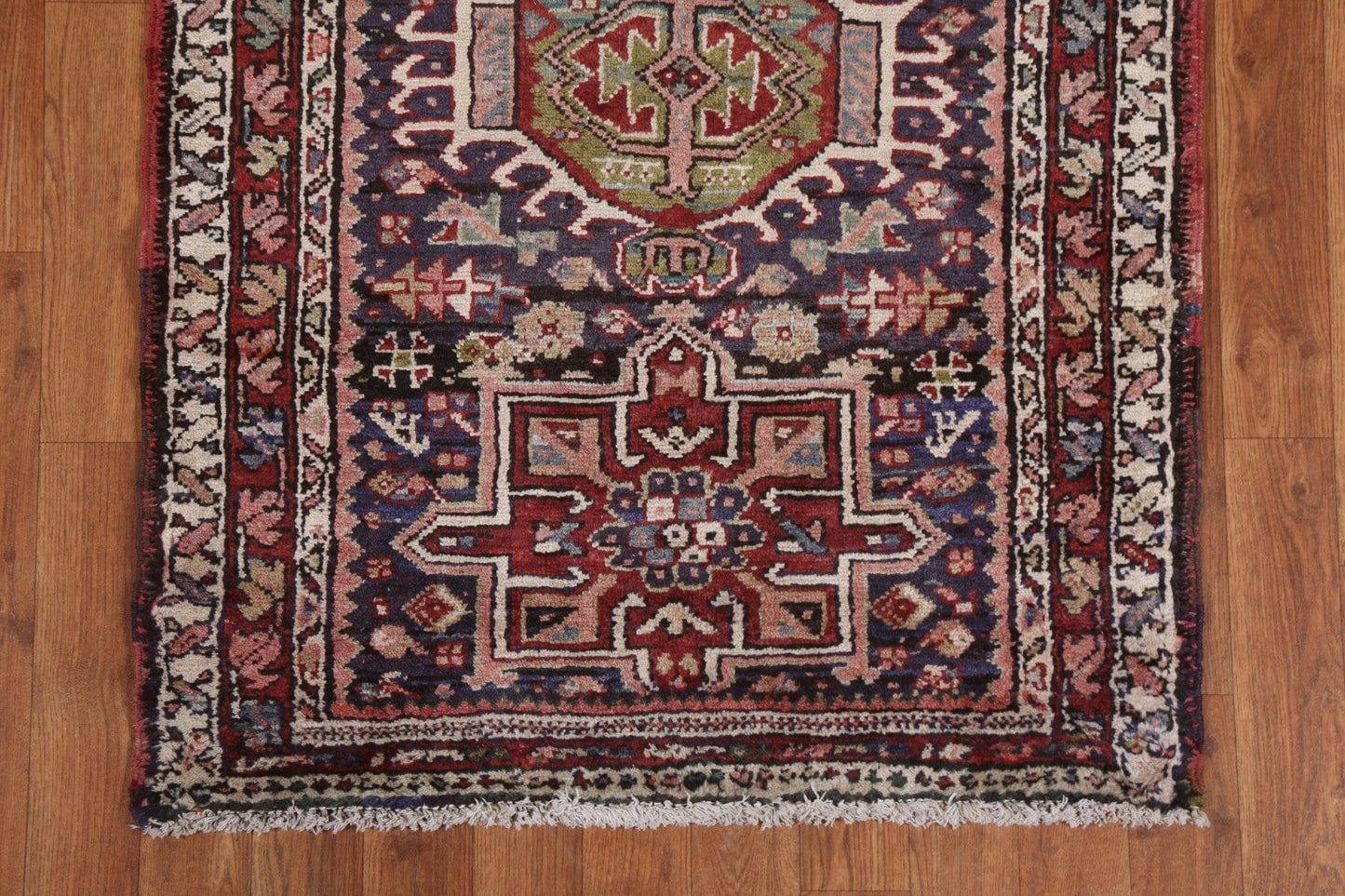 Vintage Geometric Gharajeh Persian Runner Rug 3x7