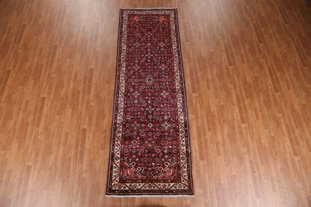 Hand-Knotted Hamedan Persian Runner Rug 4x11