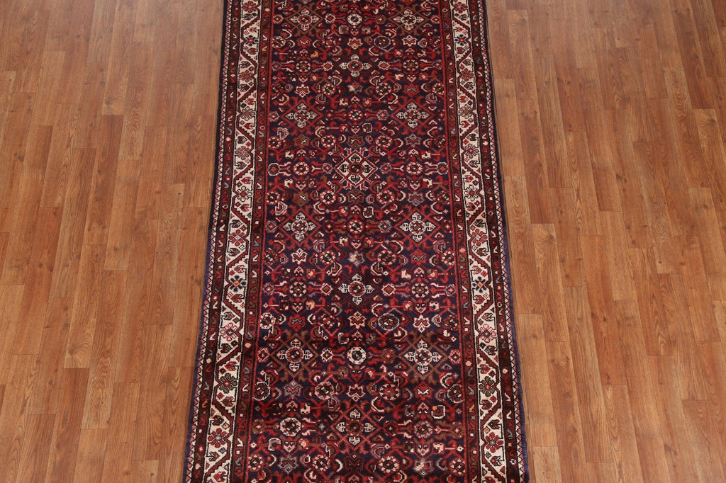 Hand-Knotted Hamedan Persian Runner Rug 4x11