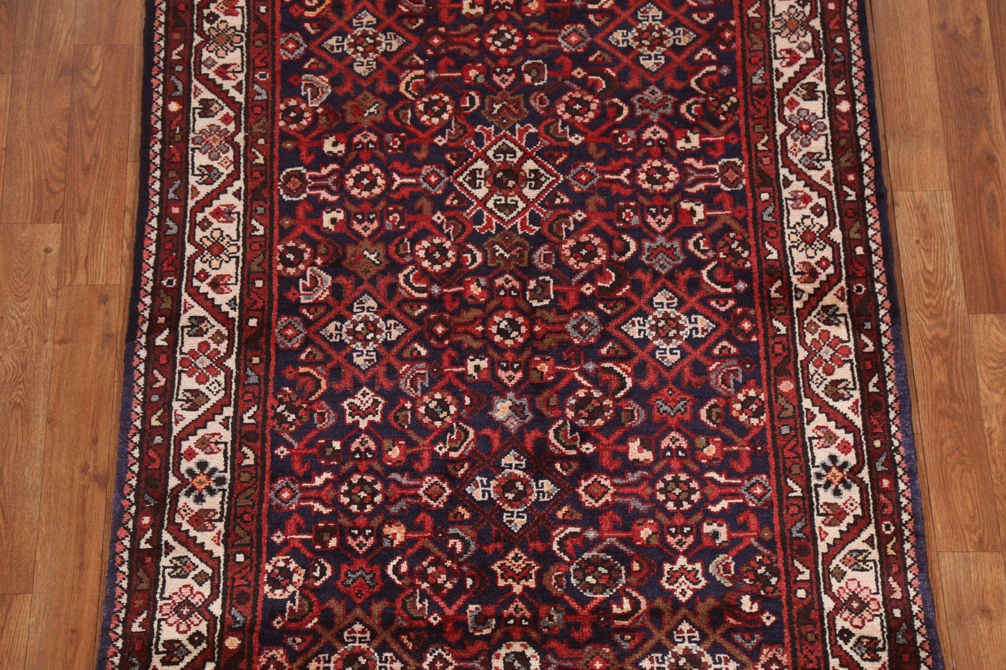 Hand-Knotted Hamedan Persian Runner Rug 4x11