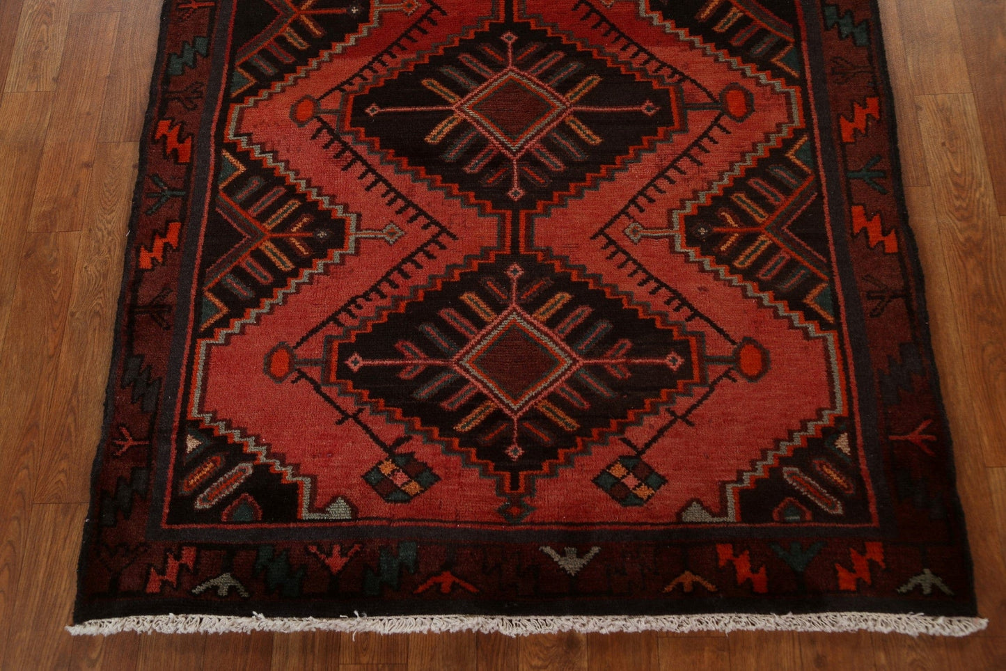 Red Geometric Hamedan Persian Runner Rug 4x9