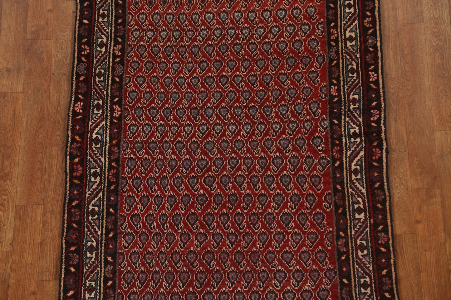 Vintage Geometric Hamedan Persian Runner Rug 3x10