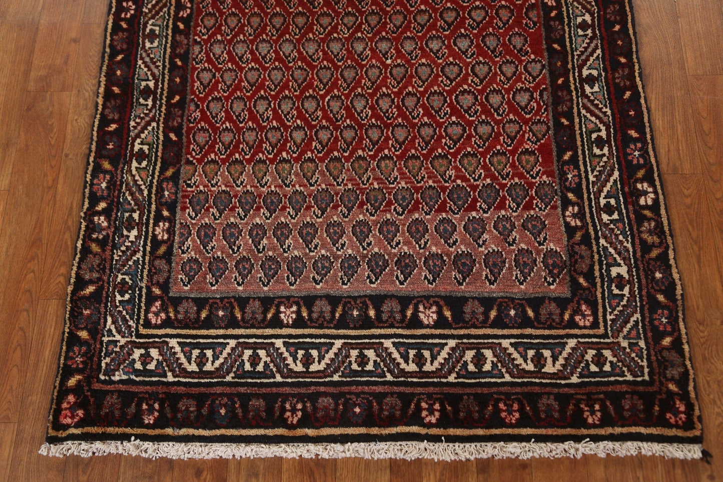 Vintage Geometric Hamedan Persian Runner Rug 3x10