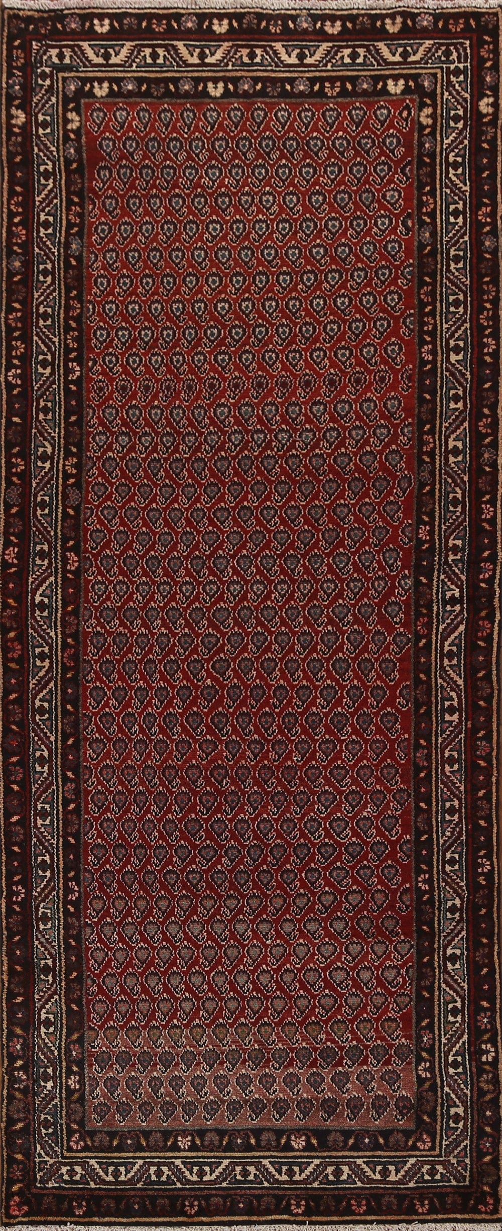 Vintage Geometric Hamedan Persian Runner Rug 3x10