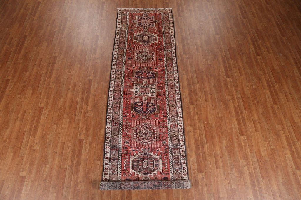 Red Geometric Heriz Persian Runner Rug 4x14