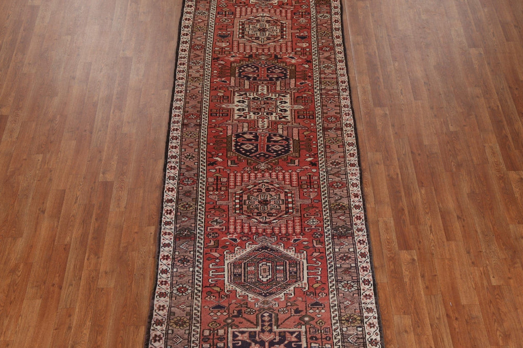 Red Geometric Heriz Persian Runner Rug 4x14