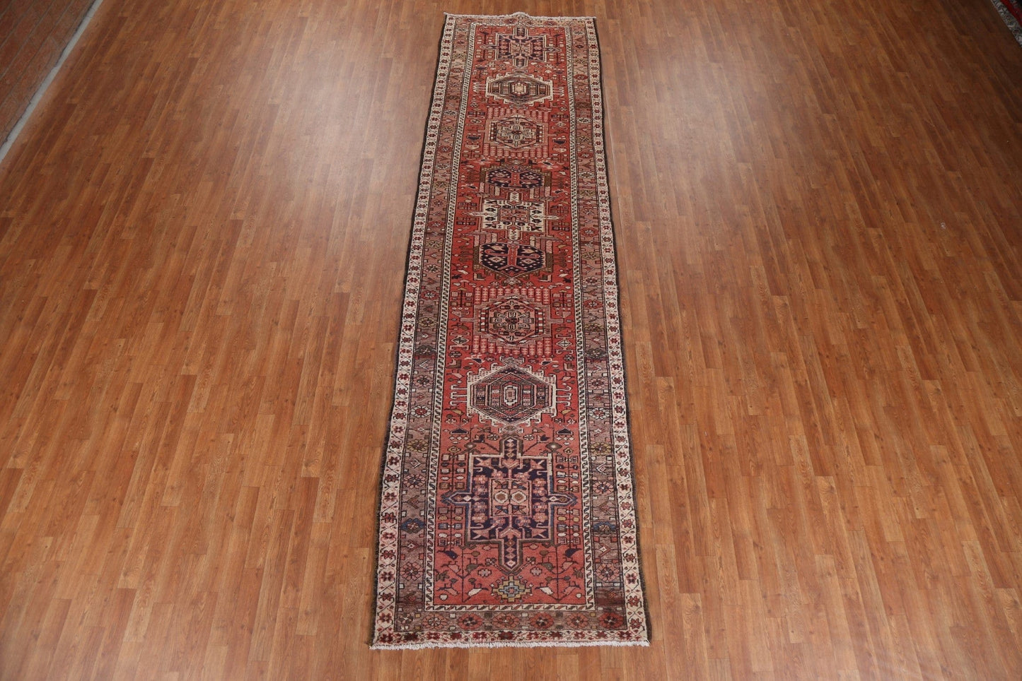 Red Geometric Heriz Persian Runner Rug 4x14