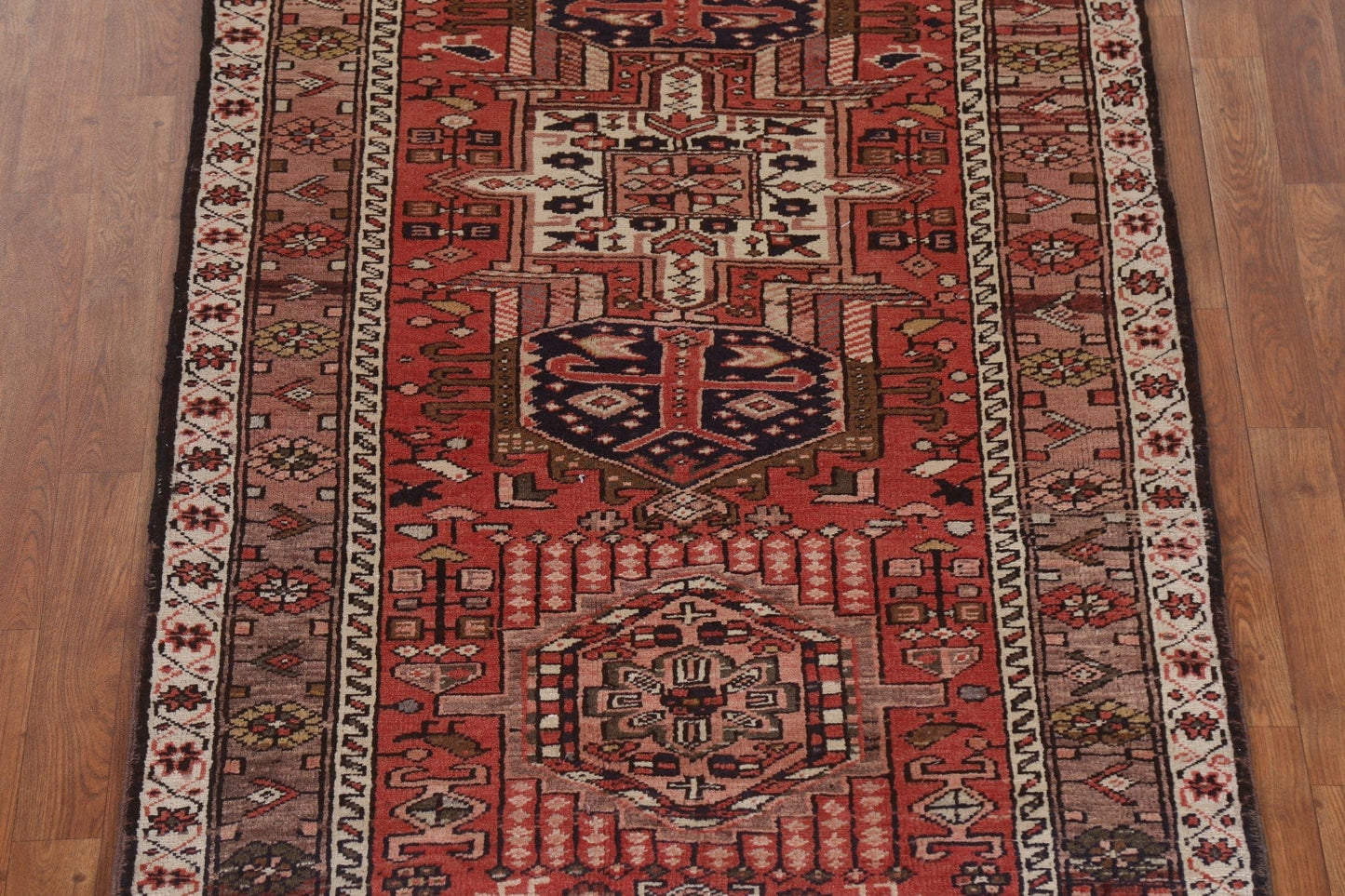 Red Geometric Heriz Persian Runner Rug 4x14