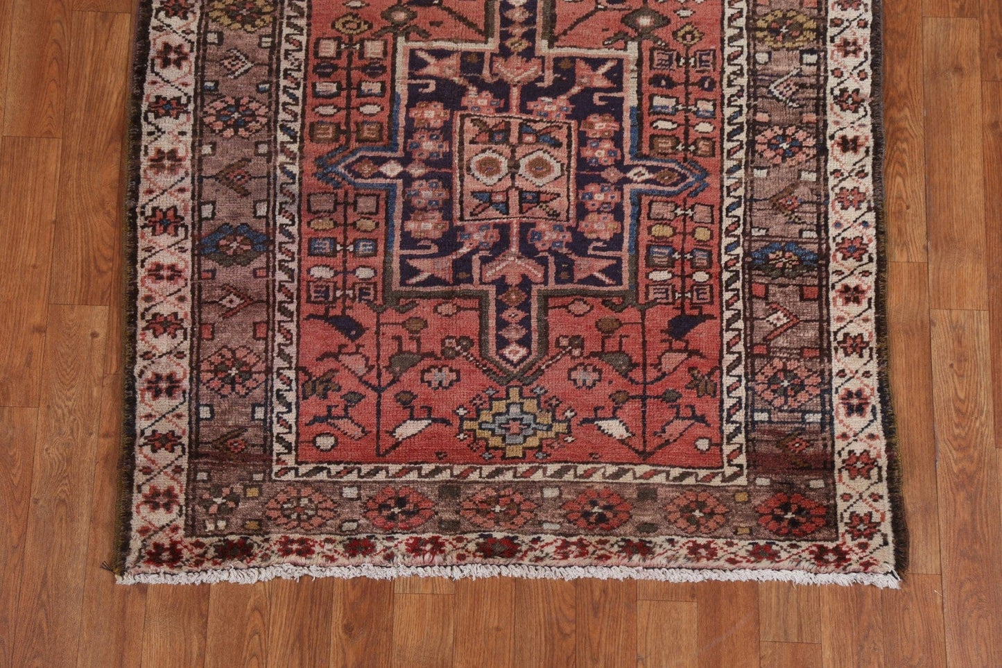 Red Geometric Heriz Persian Runner Rug 4x14