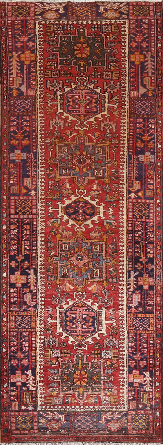 Tribal Red Wool Gharajeh Persian Runner Rug 3x10