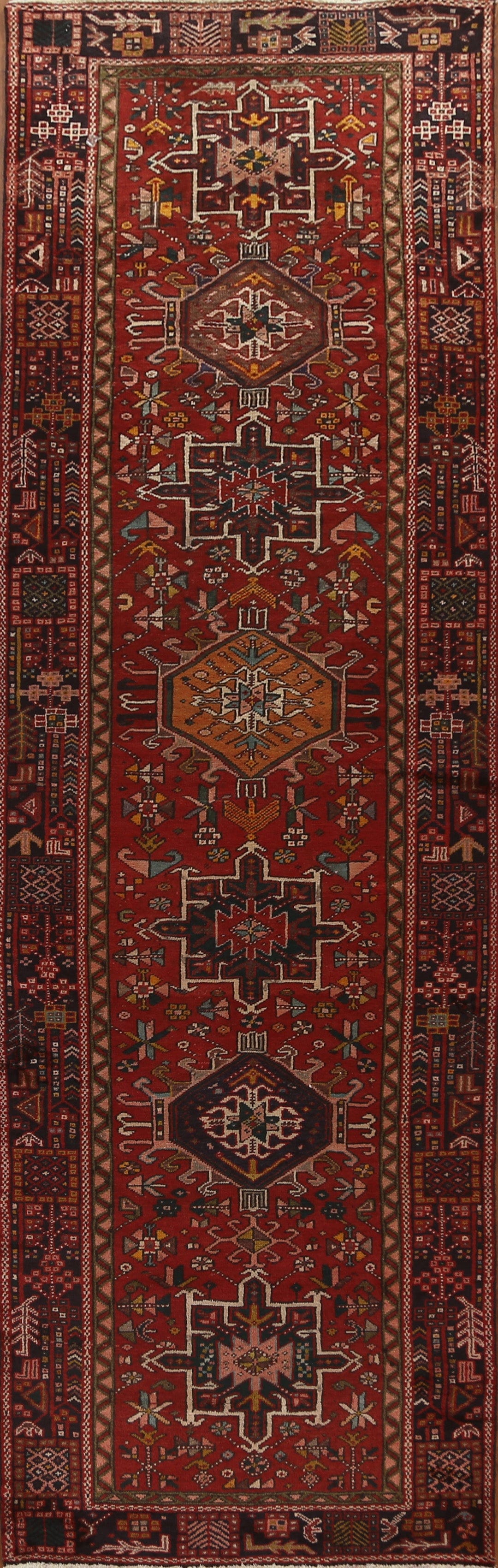 Tribal Geometric Heriz Persian Runner Rug 4x12