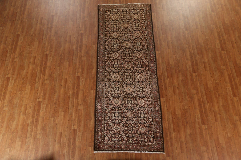 Geometric Wool Hamedan Persian Runner Rug 4x10