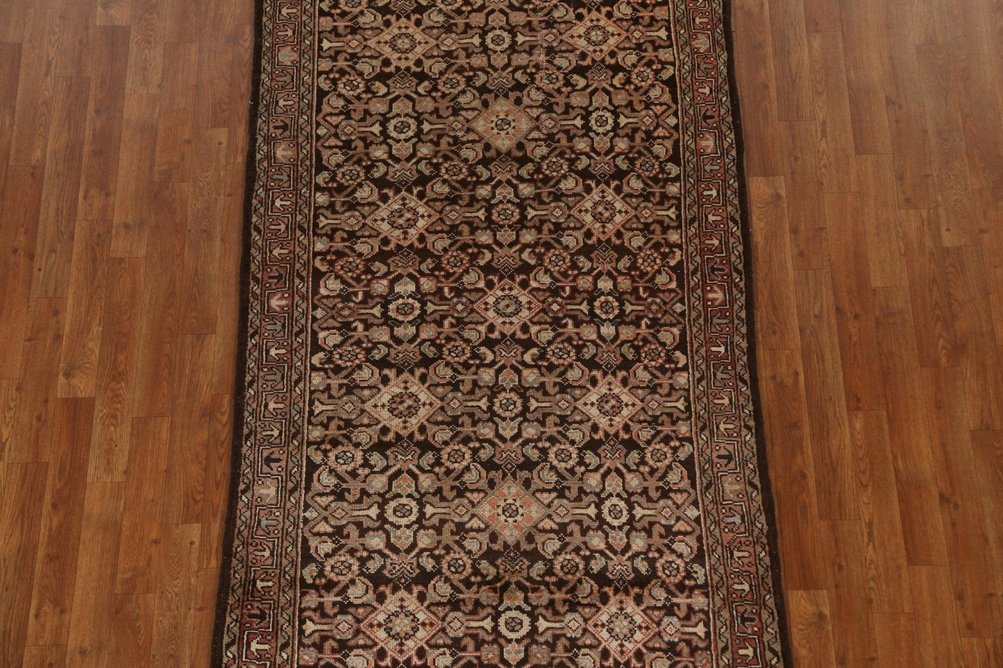 Geometric Wool Hamedan Persian Runner Rug 4x10