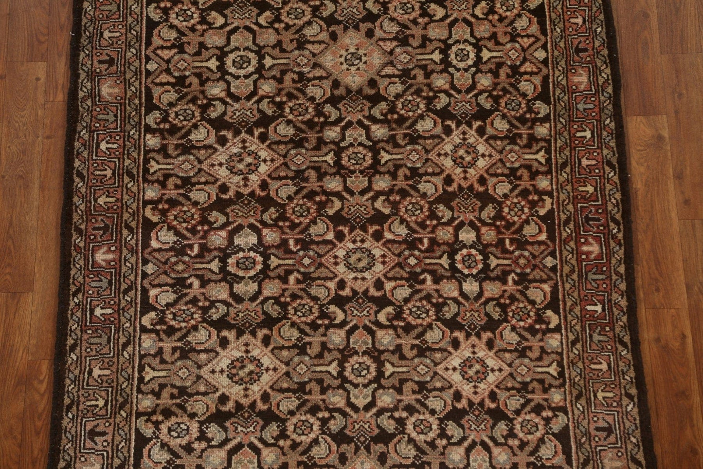 Geometric Wool Hamedan Persian Runner Rug 4x10