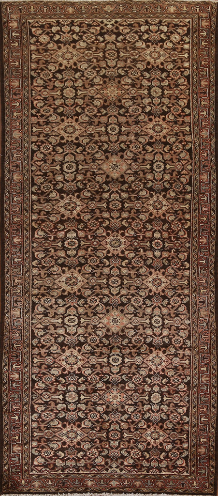 Geometric Wool Hamedan Persian Runner Rug 4x10