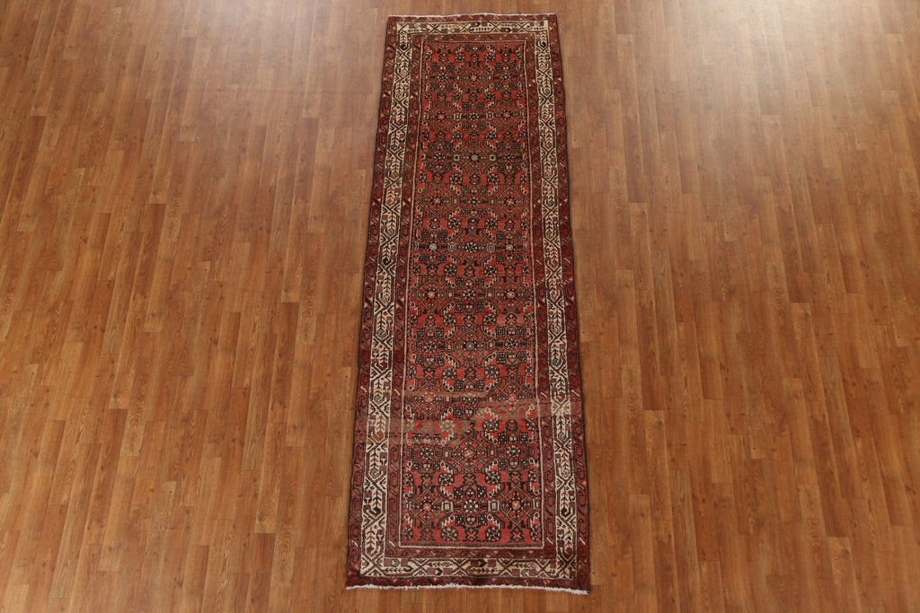 Vintage Geometric Hamedan Persian Runner Rug 3x9