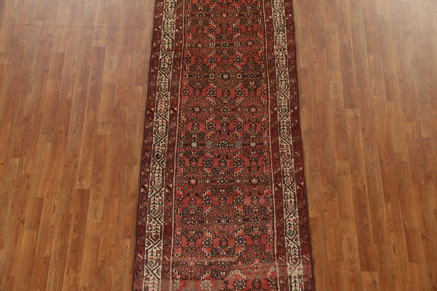 Vintage Geometric Hamedan Persian Runner Rug 3x9