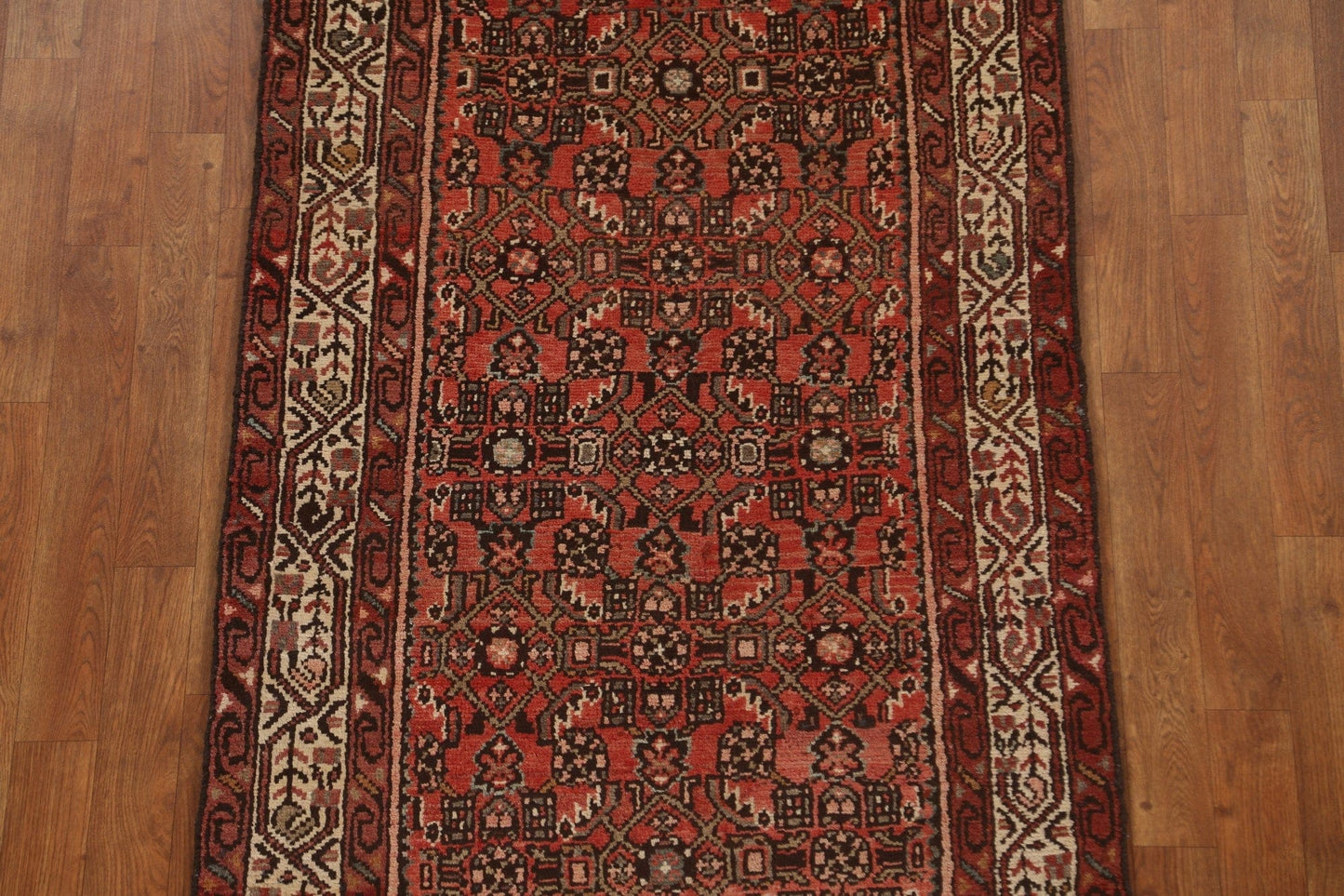 Vintage Geometric Hamedan Persian Runner Rug 3x9