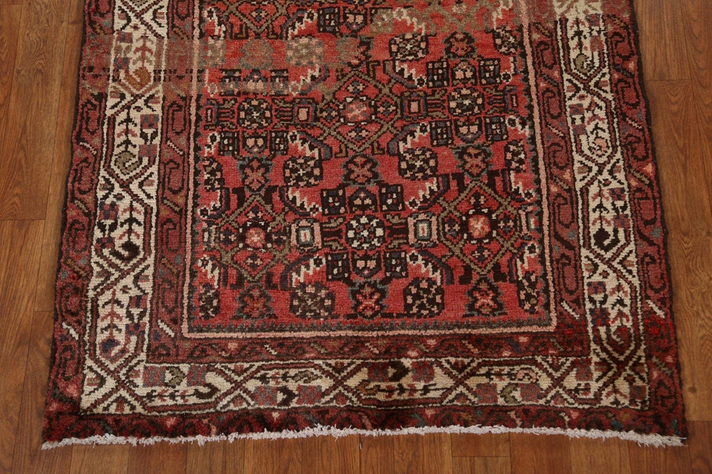 Vintage Geometric Hamedan Persian Runner Rug 3x9