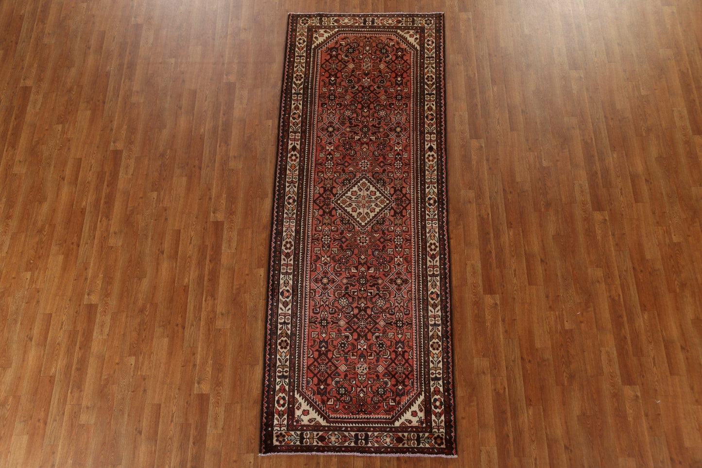 Vintage Wool Hamedan Persian Runner Rug 3x9