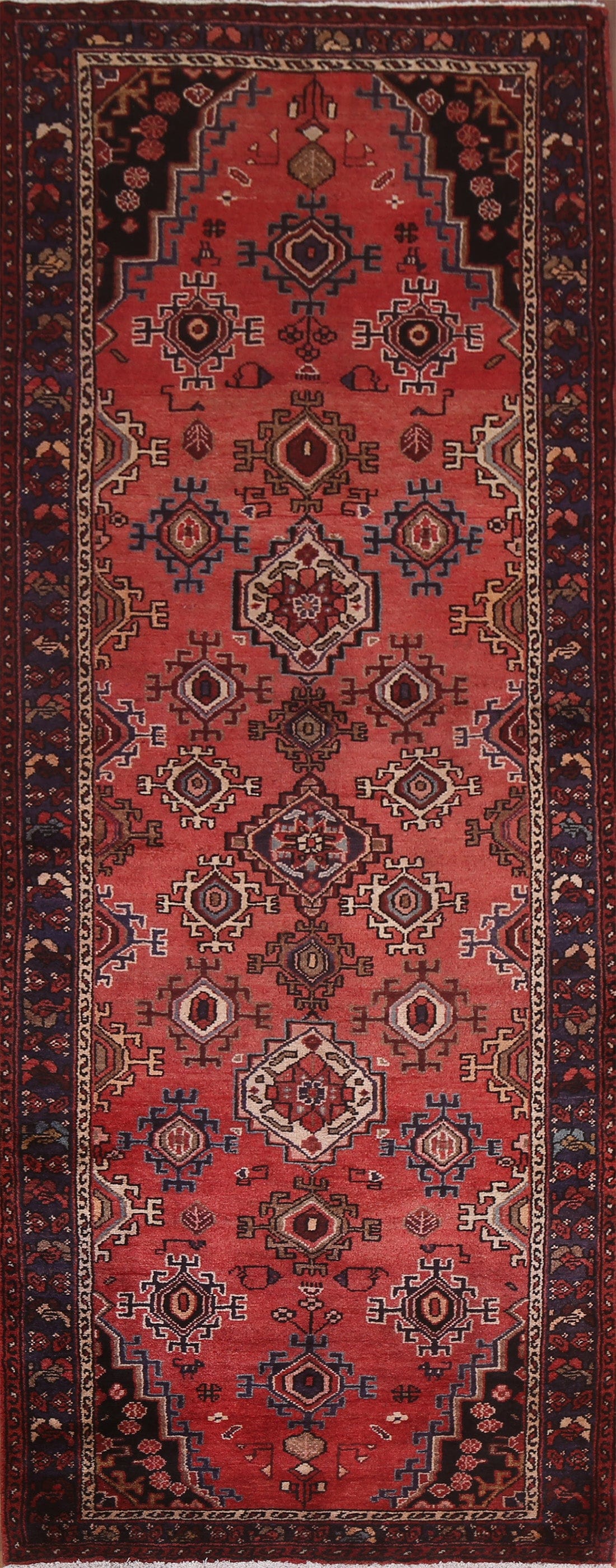 Vintage Wool Hamedan Persian Runner Rug 3x9