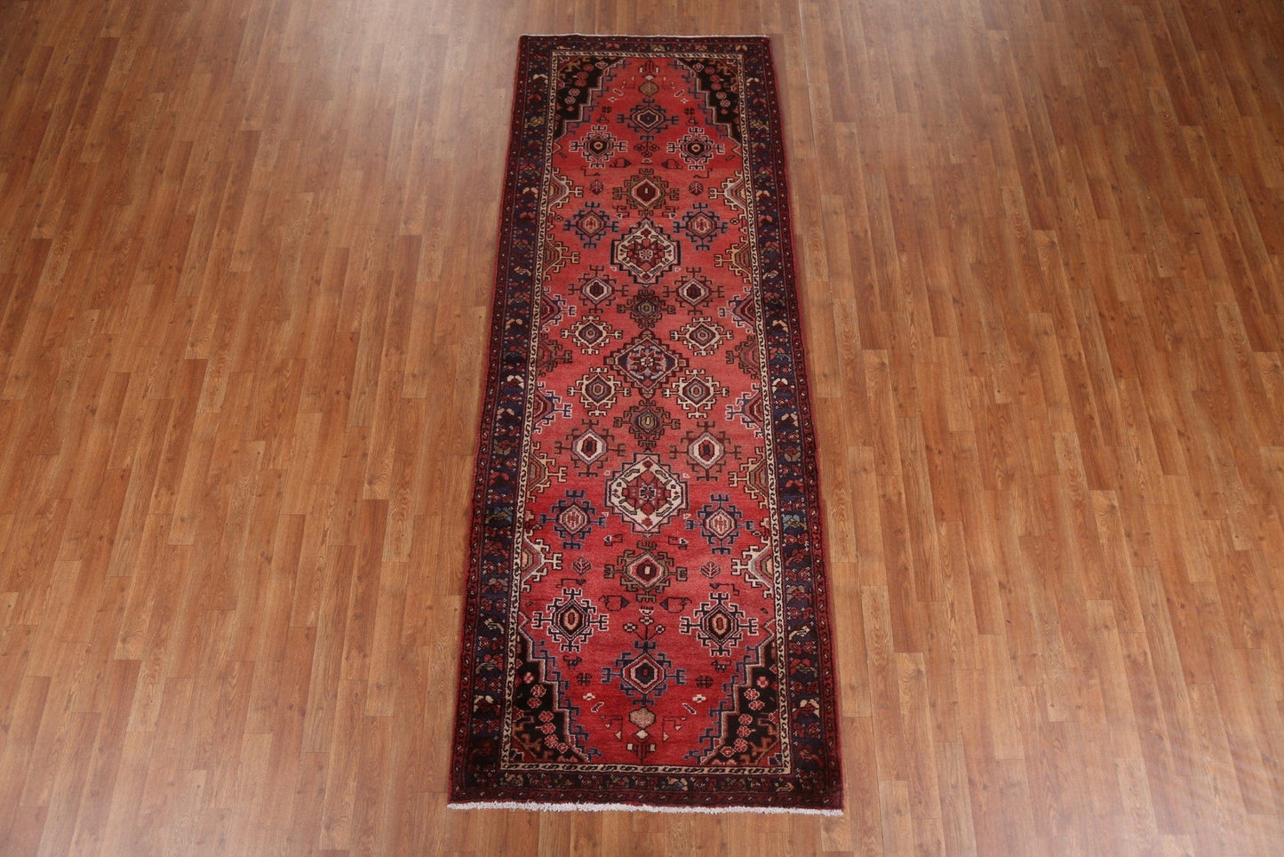 Vintage Wool Hamedan Persian Runner Rug 3x9