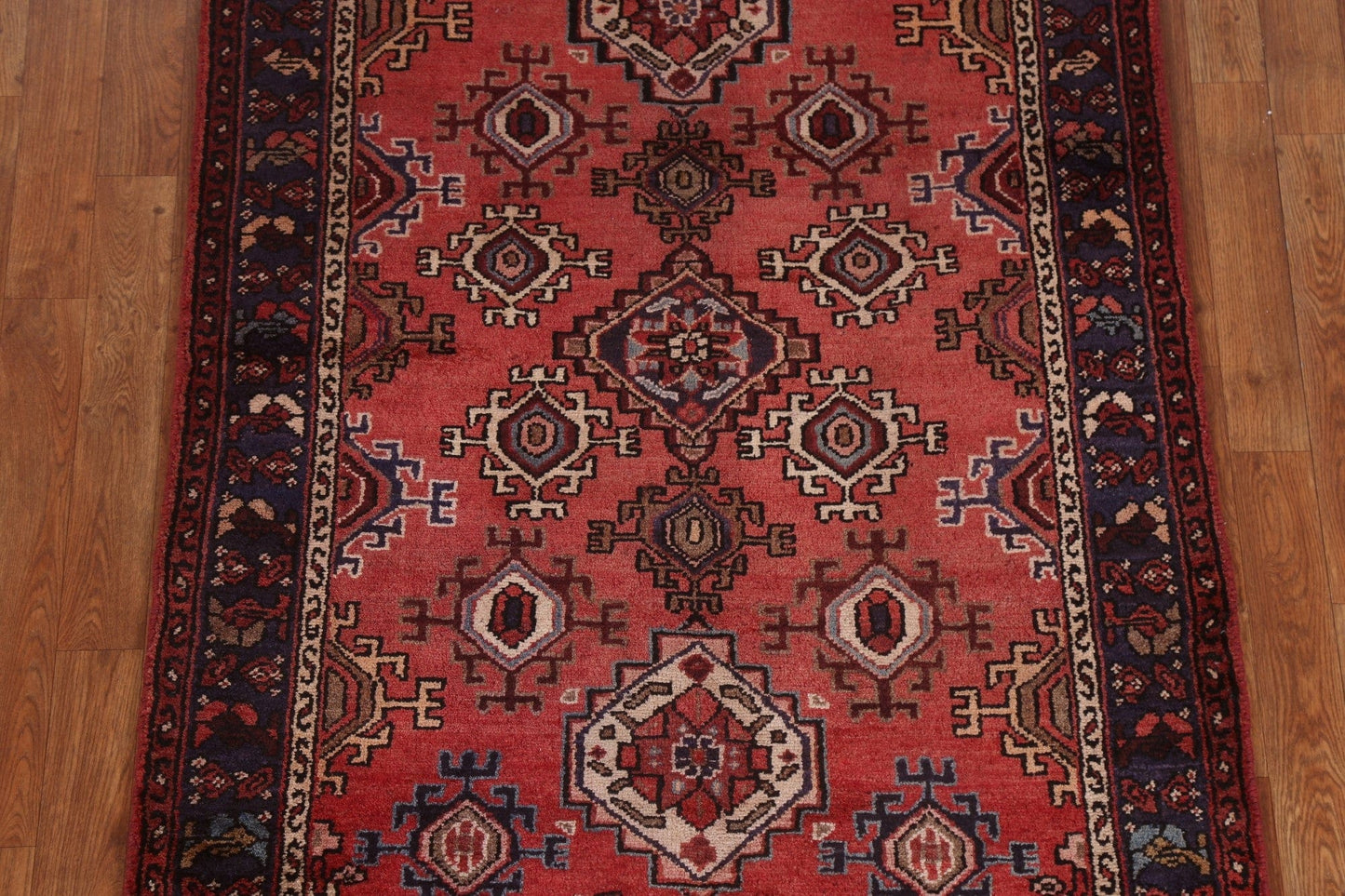 Vintage Wool Hamedan Persian Runner Rug 3x9