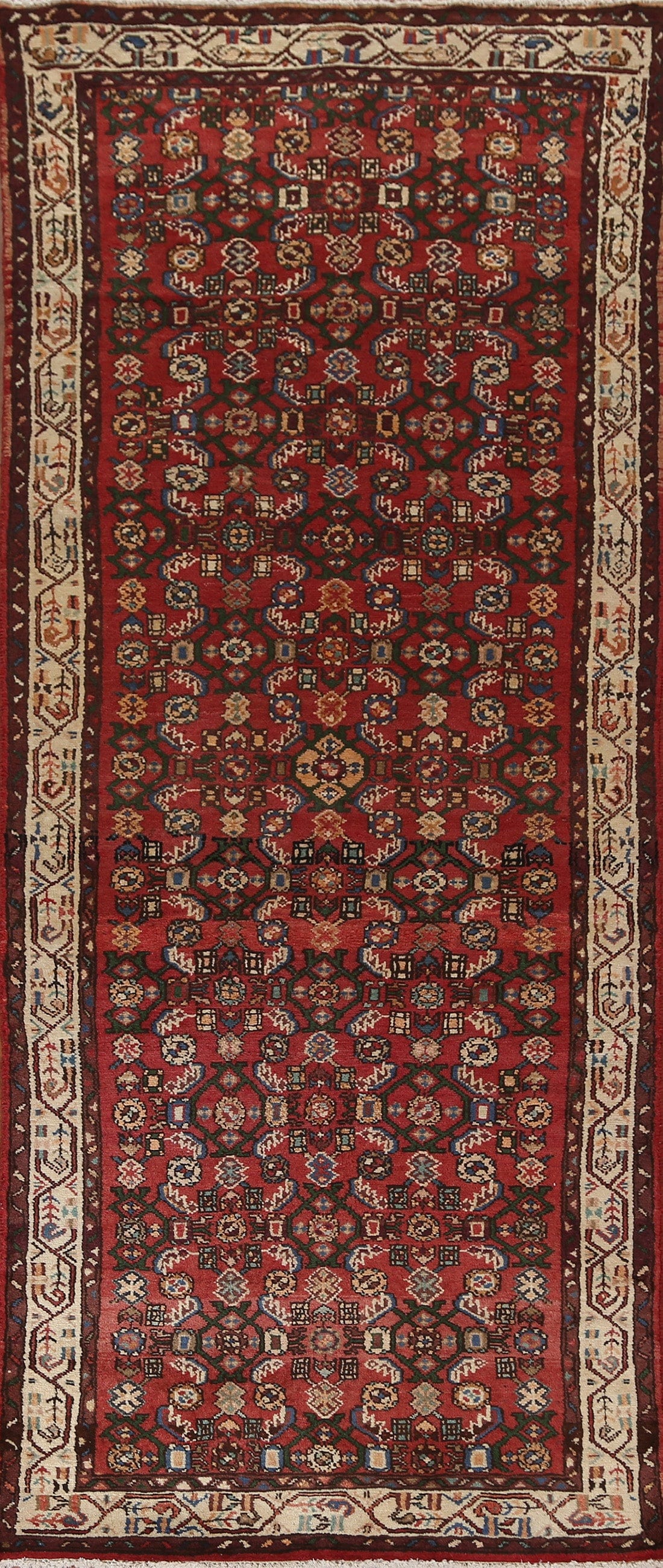 Red Geometric Malayer Persian Runner Rug 4x10