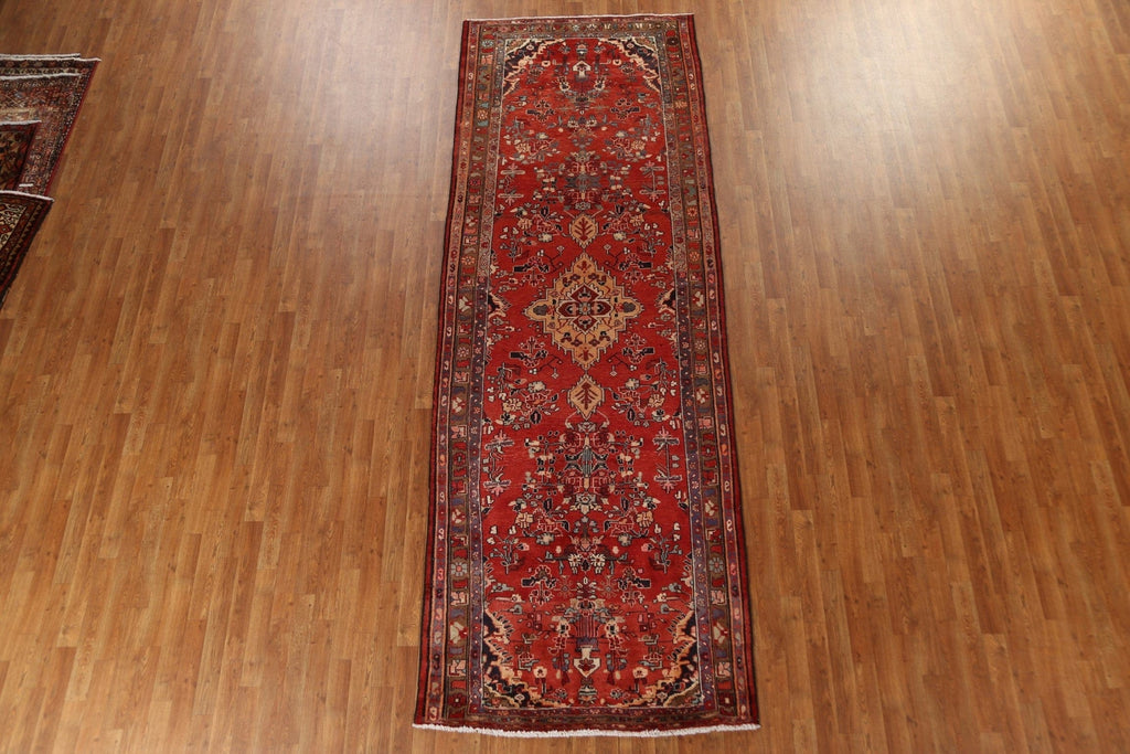 Red Wool Hamedan Persian Runner Rug 4x12