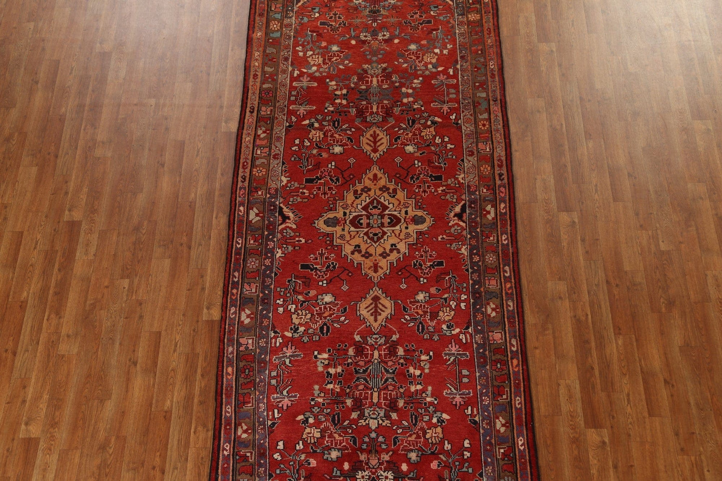 Red Wool Hamedan Persian Runner Rug 4x12